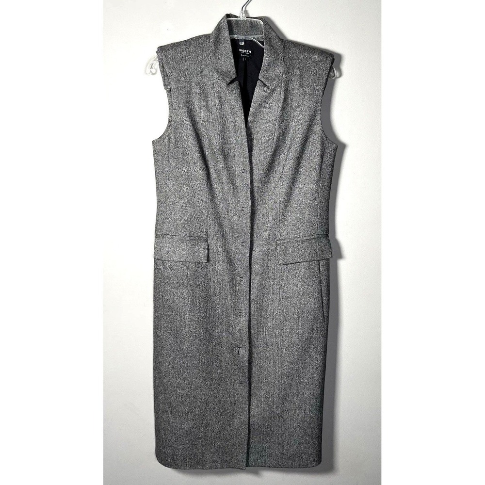 Worth New York Gray Herringbone Wool Blend Longline Tailored Vest Size 4
